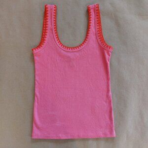 JCrew Hot Pink Rib Tank With Contrast Blanket Stitch Women's XXS